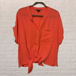 Tahari Coral Button Down tie front Shirt XXL